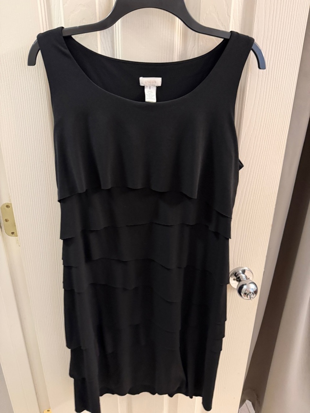Chico's Black Sleeveless Tiered Ruffle Dress